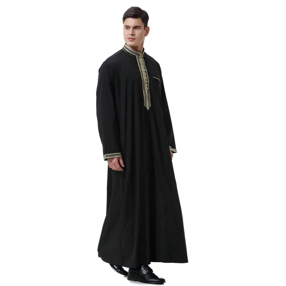 Long Sleeve Embroidery Thobe for Men Jubbah Clothing