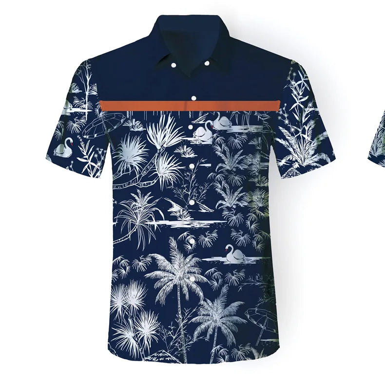 Men's tropical Hawaiian graphic beach shirts: Casual short sleeve button-downs.