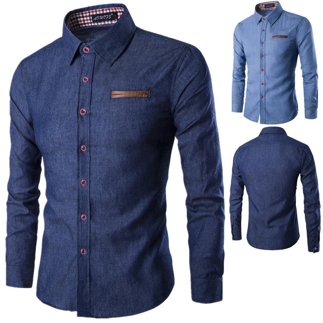 Stylish Washed Denim Men's Casual Slim Fit Shirt with Long Sleeves