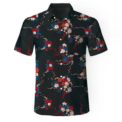 Men's tropical Hawaiian graphic beach shirts: Casual short sleeve button-downs.