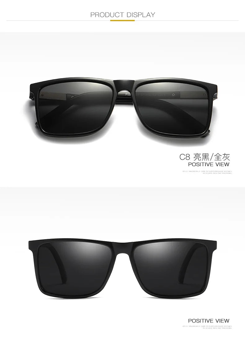 Trendy outdoor driving square frame UV400 sun glasses: Polarized shades for men