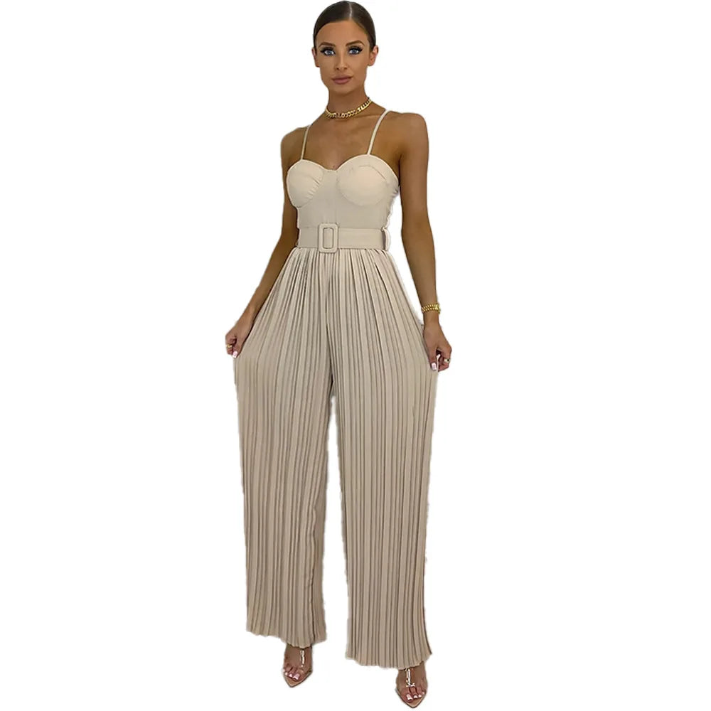 Solid Color Sleeveless Summer Jumpsuit with Suspenders