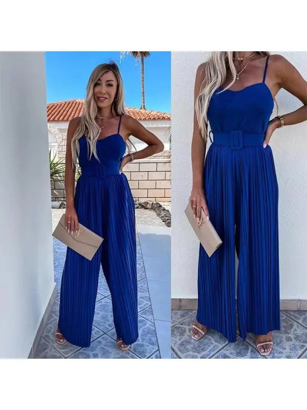 Solid Color Sleeveless Summer Jumpsuit with Suspenders