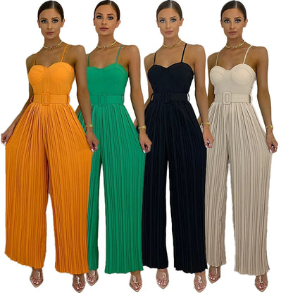 Solid Color Sleeveless Summer Jumpsuit with Suspenders