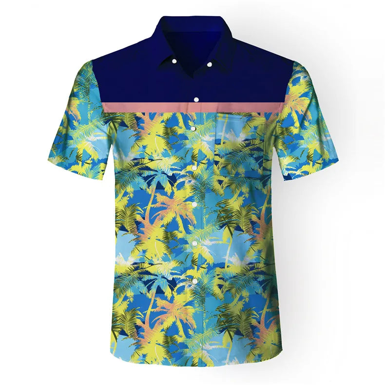 Men's tropical Hawaiian graphic beach shirts: Casual short sleeve button-downs.