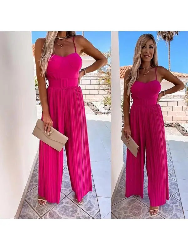 Solid Color Sleeveless Summer Jumpsuit with Suspenders