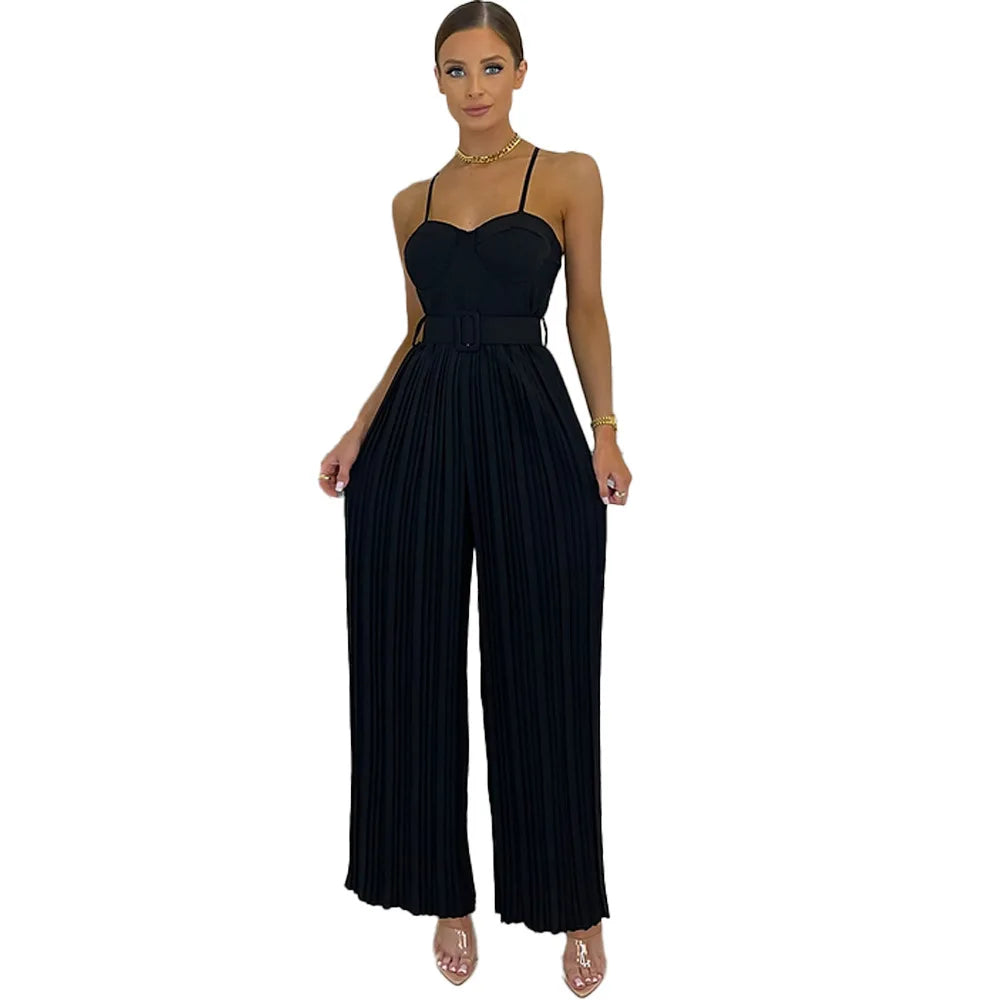 Solid Color Sleeveless Summer Jumpsuit with Suspenders