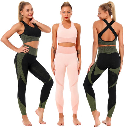 High-Waist Workout Leggings and Seamless Yoga Sports Bra Set for Women