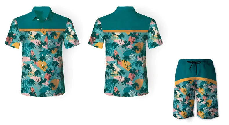 Men's tropical Hawaiian graphic beach shirts: Casual short sleeve button-downs.