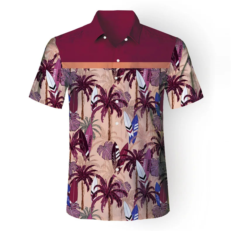 Men's tropical Hawaiian graphic beach shirts: Casual short sleeve button-downs.