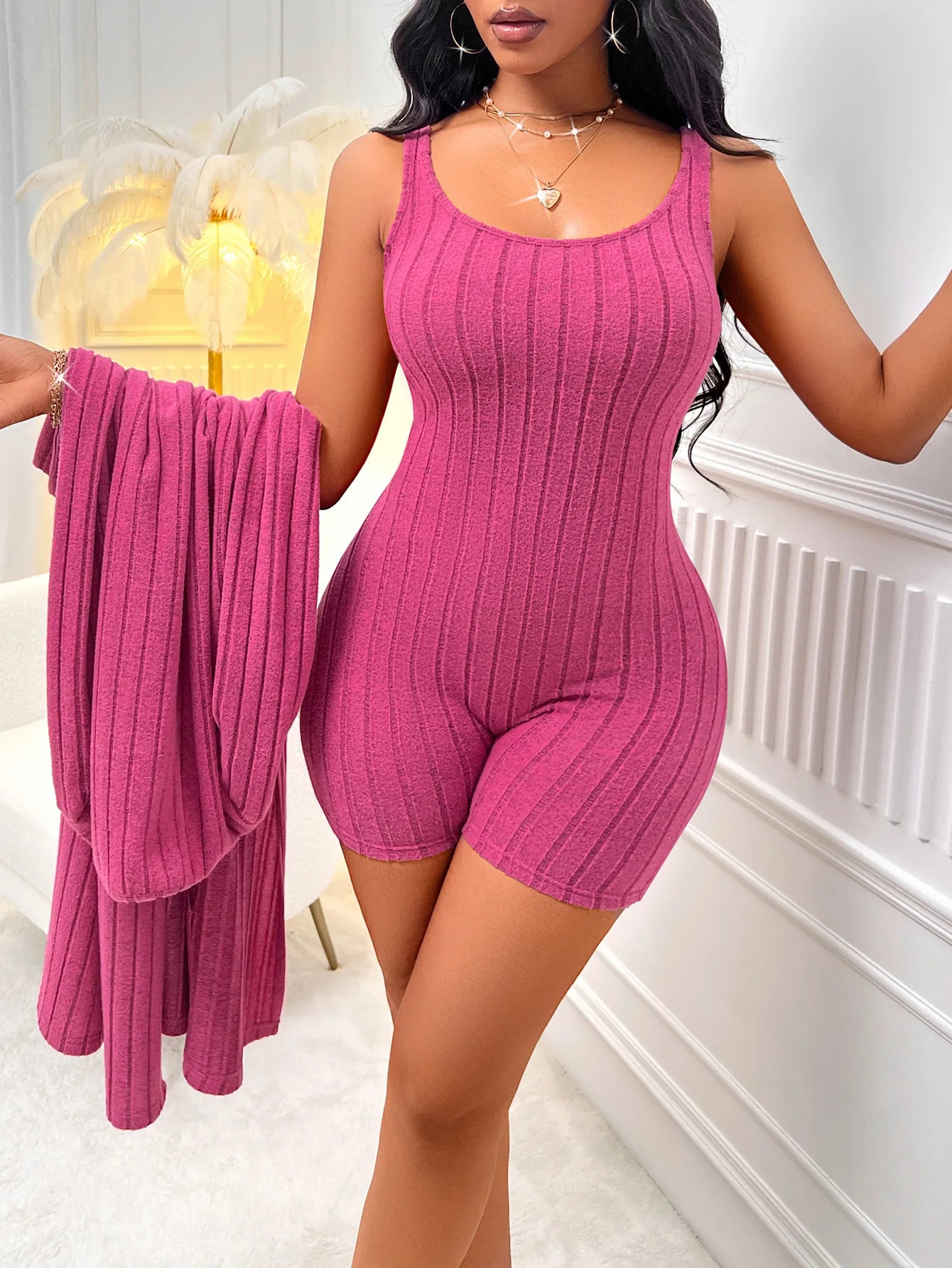 New Winter Wear: Solid Color Camisole Slim Fit Jumpsuit Set (Sizes S-XL)