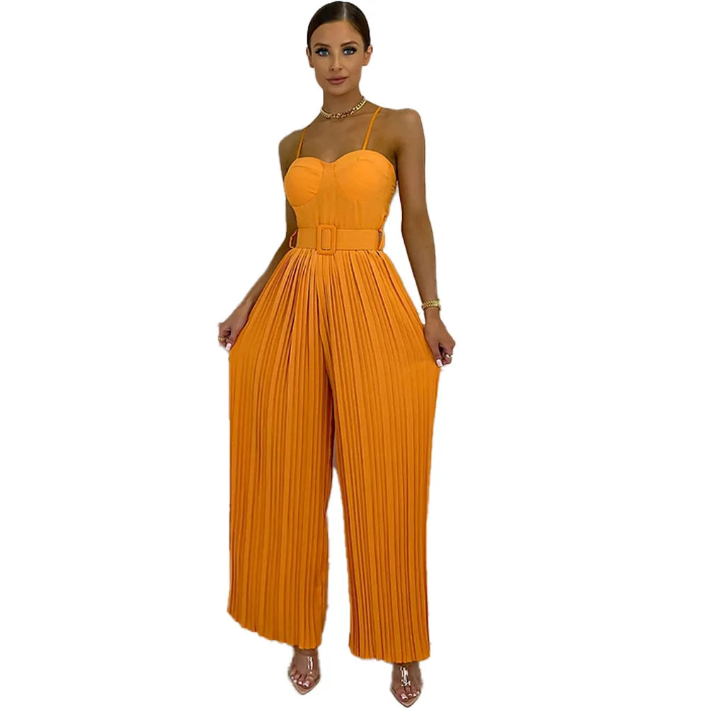 Solid Color Sleeveless Summer Jumpsuit with Suspenders