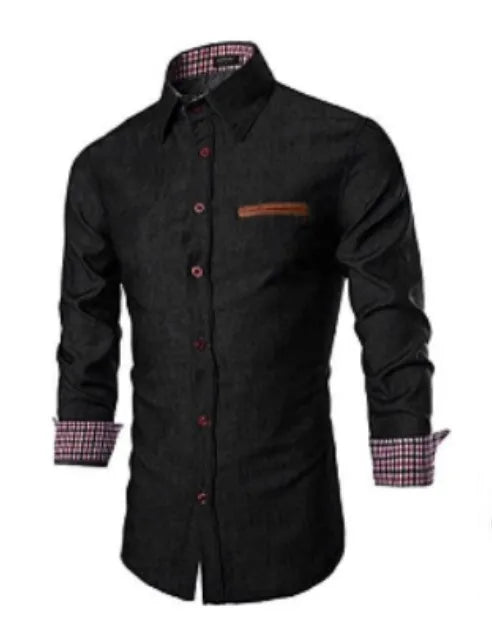 Stylish Washed Denim Men's Casual Slim Fit Shirt with Long Sleeves