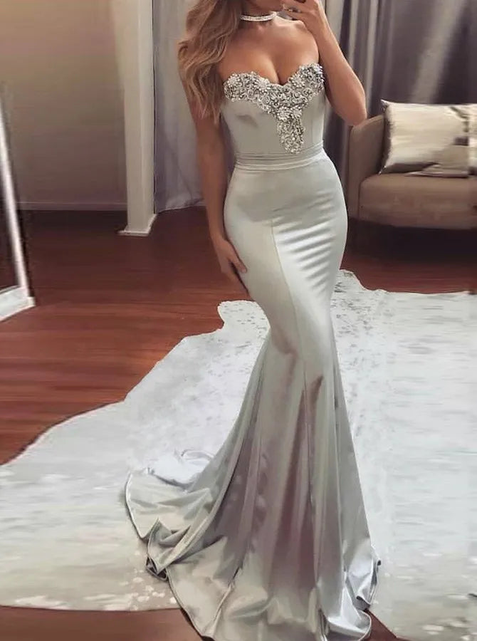 Elegant Strapless Sequin Maxi Dress - Formal Wedding Bridesmaid Gown