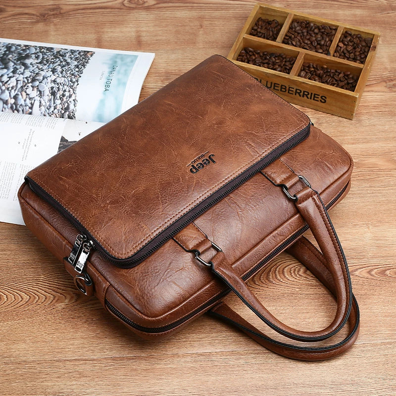 Luxury Designer Business Briefcase: PU leather travel messenger handbag for men.